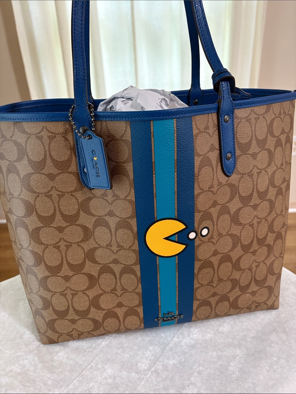 Coach x Pac-Man Reversible City Tote in Retro Solid Blue